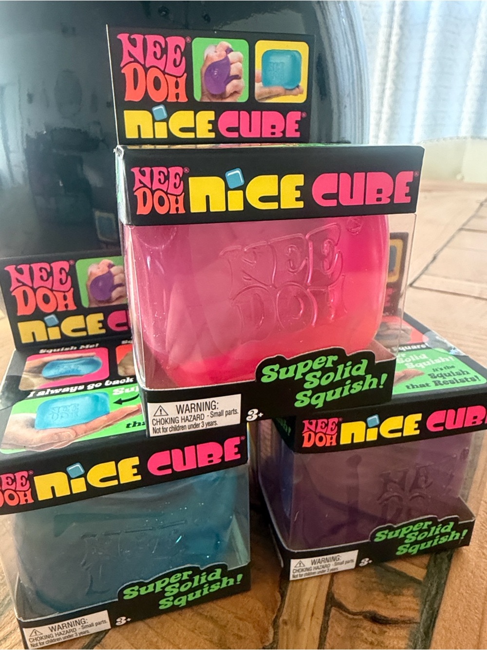 NeeDoh Nice Cube Squish Toy - Pink blue and purple set of 3 pack